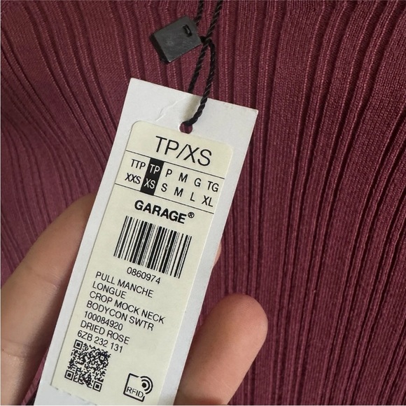 Garage Mock Neck Long Sleeve Top XS Burgundy NWT, Y2K Fitted Ribbed Bodycon Crop - Picture 8 of 13